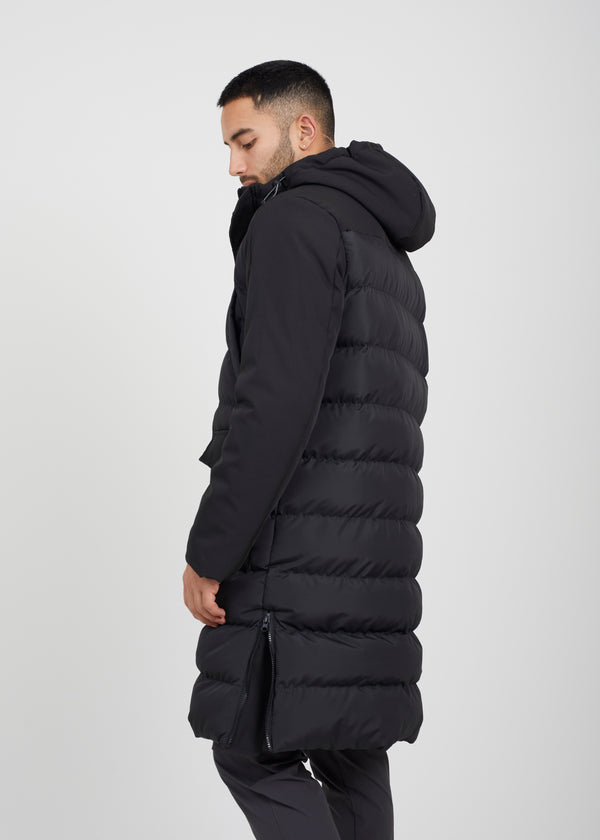 Men’s black padded hooded longline jacket (mjk elite)