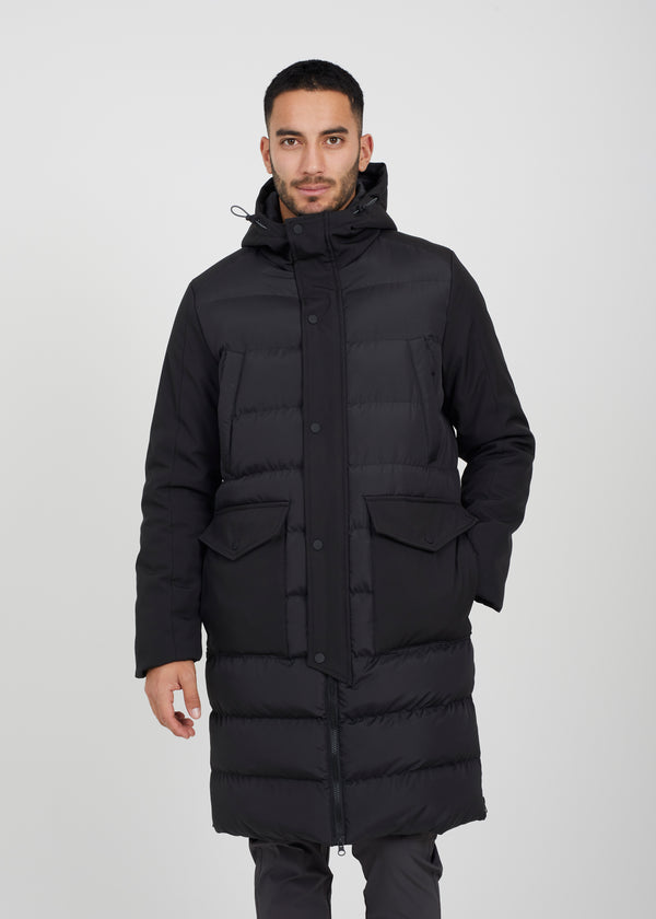 Men’s black padded hooded longline jacket (mjk elite)