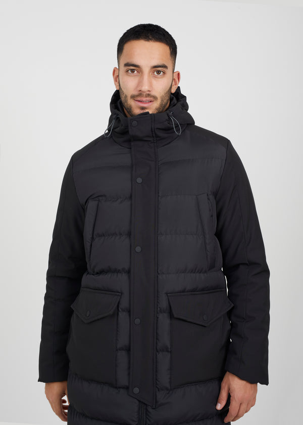 Men’s black padded hooded longline jacket (mjk elite)