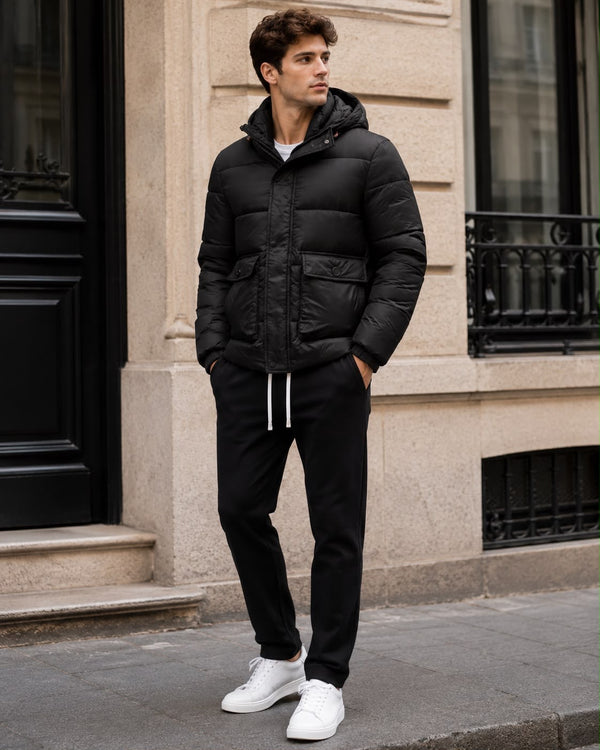 Hooded Puffer Jacket – Black