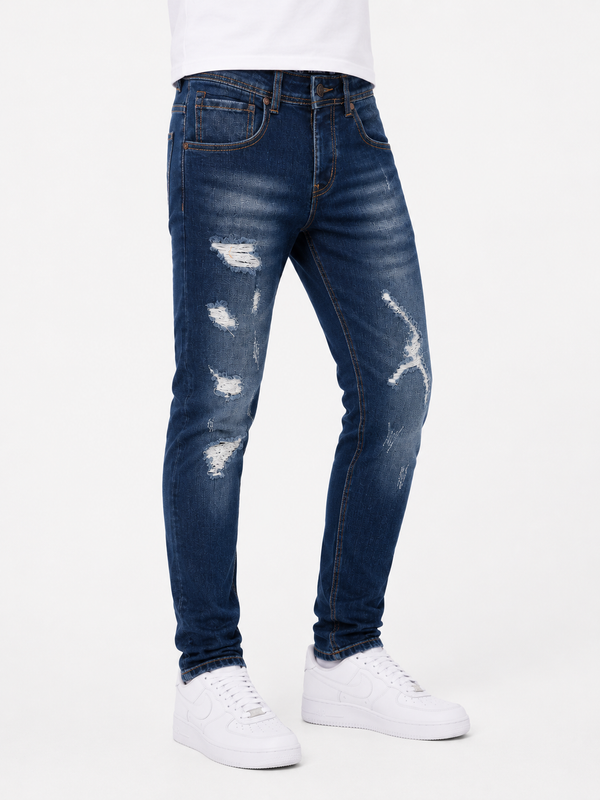 Men’s Slim Fit Distressed Blue Jeans (5048)