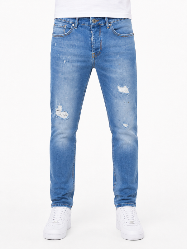 Men’s Light Blue Distressed Slim Fit Jeans (1333)