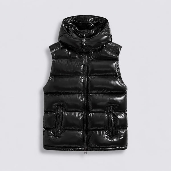 Black Textured Puffer Gilet