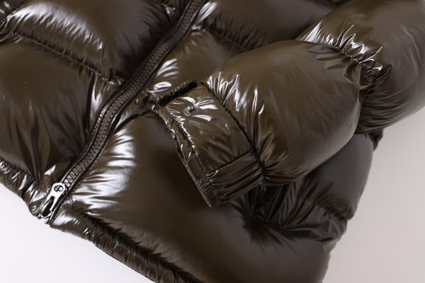 G-1001 Coffee Glossy Hooded Puffer Jacket
