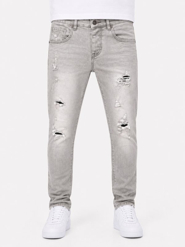 Men’s Slim Fit Ice Grey Ripped Jeans (5093)