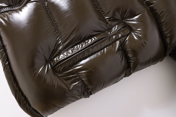 G-1001 Coffee Glossy Hooded Puffer Jacket