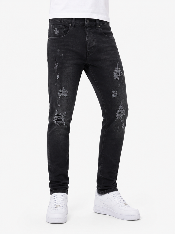 Men’s Slim Fit Black Distressed Jeans (5087)