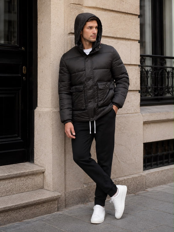 Hooded Puffer Jacket – Black