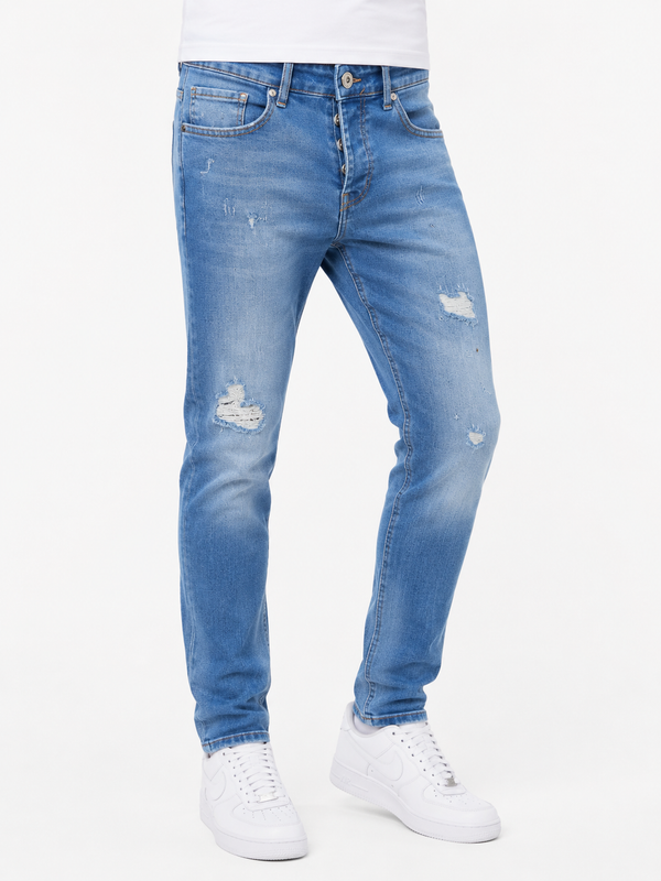 Men’s Light Blue Distressed Slim Fit Jeans (1333)