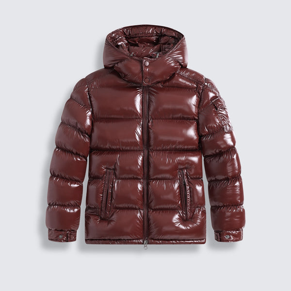 G-1001 Burgundy Glossy Hooded Puffer Jacket