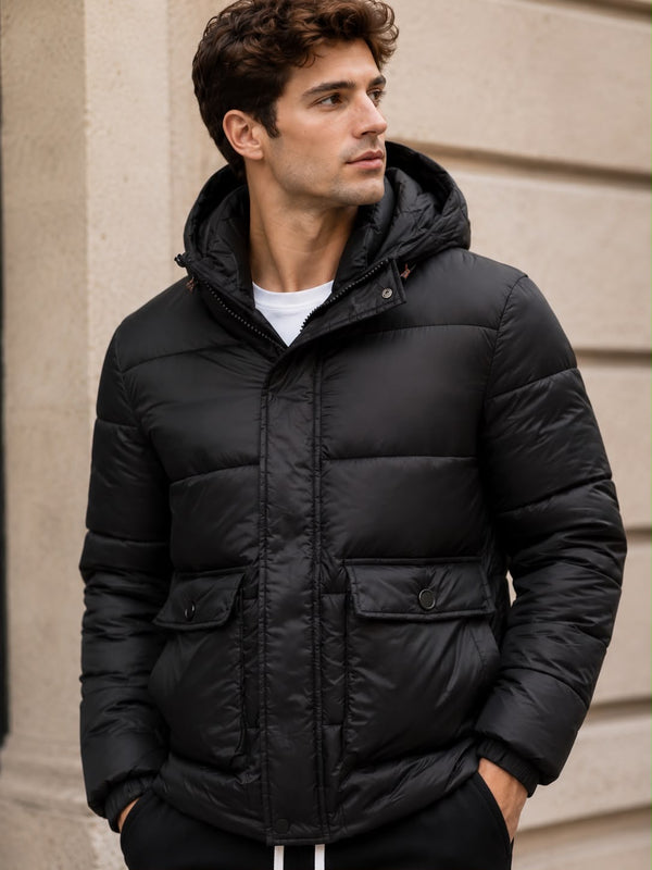 Hooded Puffer Jacket – Black