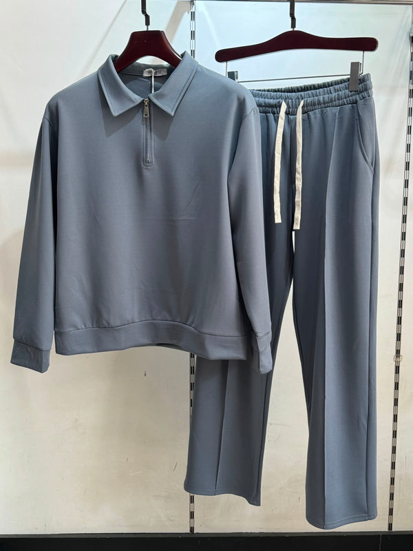 FORBEST Premium Zip Collar Tracksuit – Slate Blue
