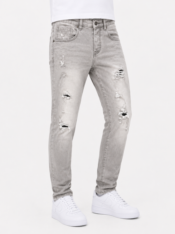 Men’s Slim Fit Ice Grey Ripped Jeans (5093)