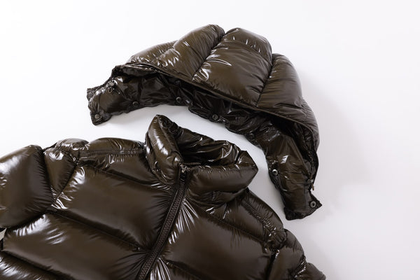 G-1001 Coffee Glossy Hooded Puffer Jacket