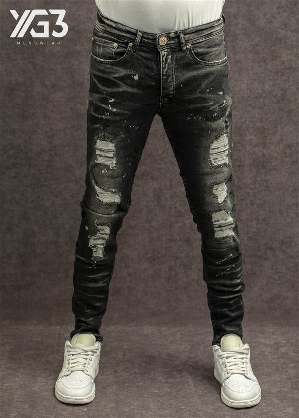 Black damage hot sale jeans mens