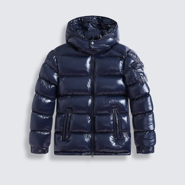 G-1001 Navy Glossy Hooded Puffer Jacket