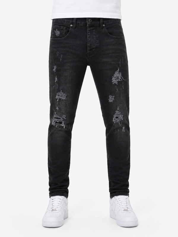 Men’s Slim Fit Black Distressed Jeans (5087)