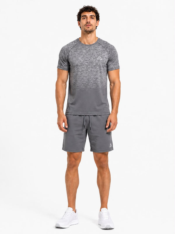 Dark Grey Textured Active T-Shirt & Shorts Set