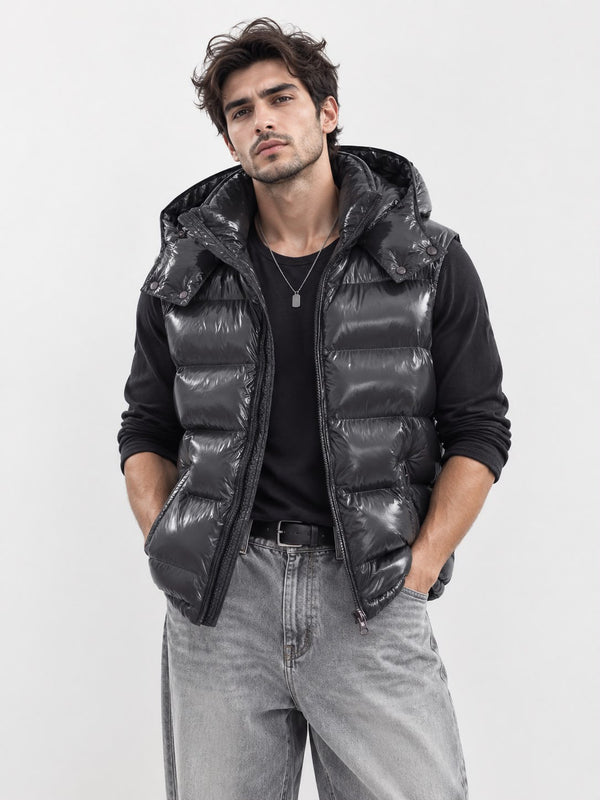 Dark Grey Textured Puffer Gilet